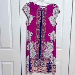 Madison Leigh Multi Color Print Cap Sleeve Midi Dress Size 16